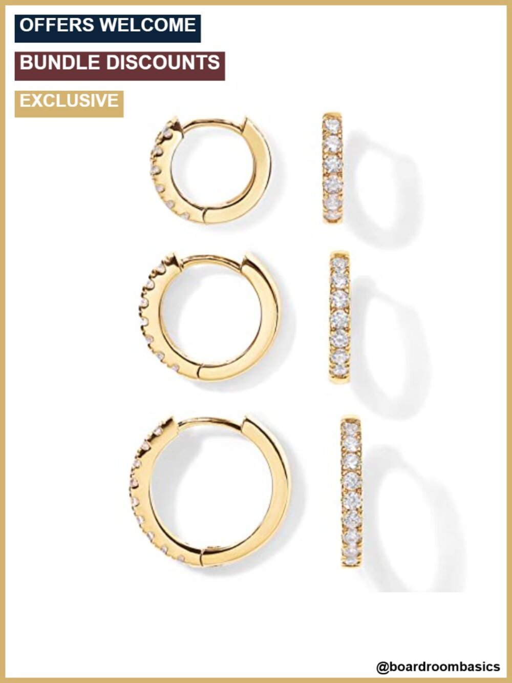 Gold Plated Huggie Hoop Earrings 14K CZ Set of 3 Hypoalle